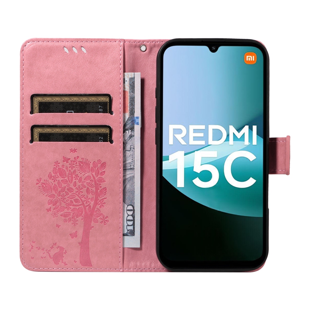Fák könyve tok Xiaomi Redmi 15C 4G (171mm)/Poco C85 4G (171mm) - rózsaszínű