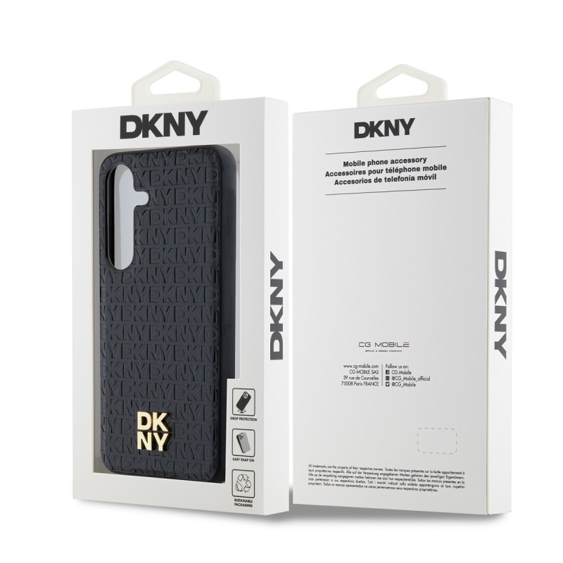 DKNY PU bőr Ismétlődő mintás Stack Logo Magsafe hátlap Samsung Galaxy S24+ fekete