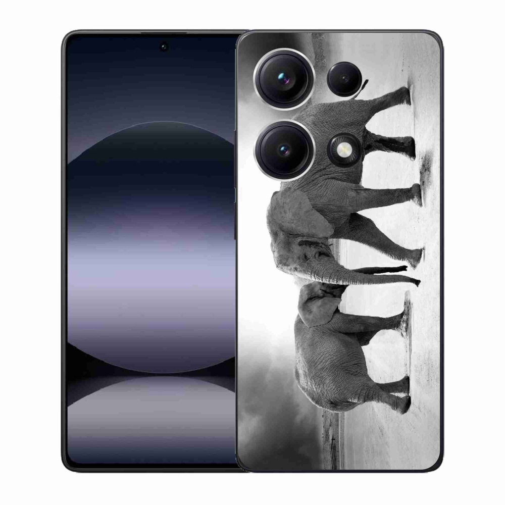 Gél borítás mmCase a Xiaomi Redmi Note 14S-hez - fekete és fehér elefántok