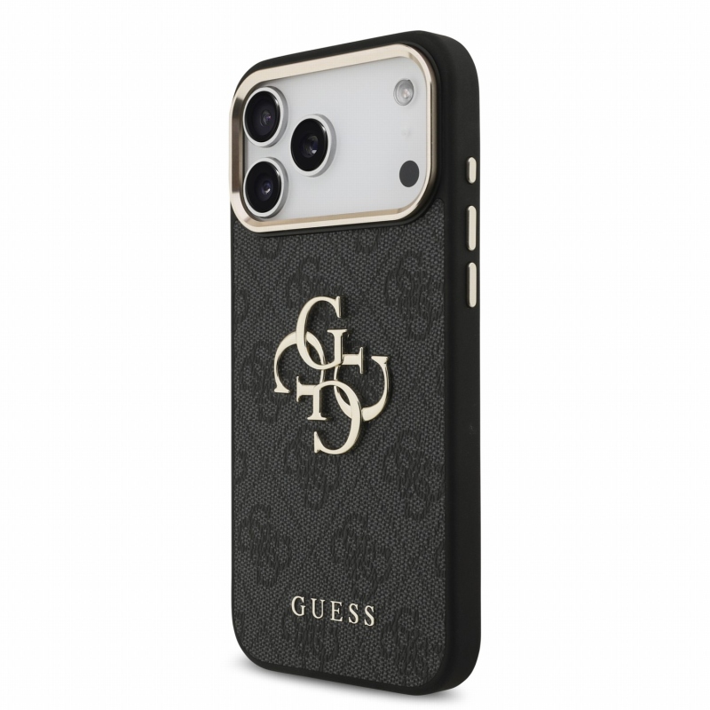 Guess PU 4G fém logós pántos hátlap az iPhone 18 Pro Max-hoz, fekete
