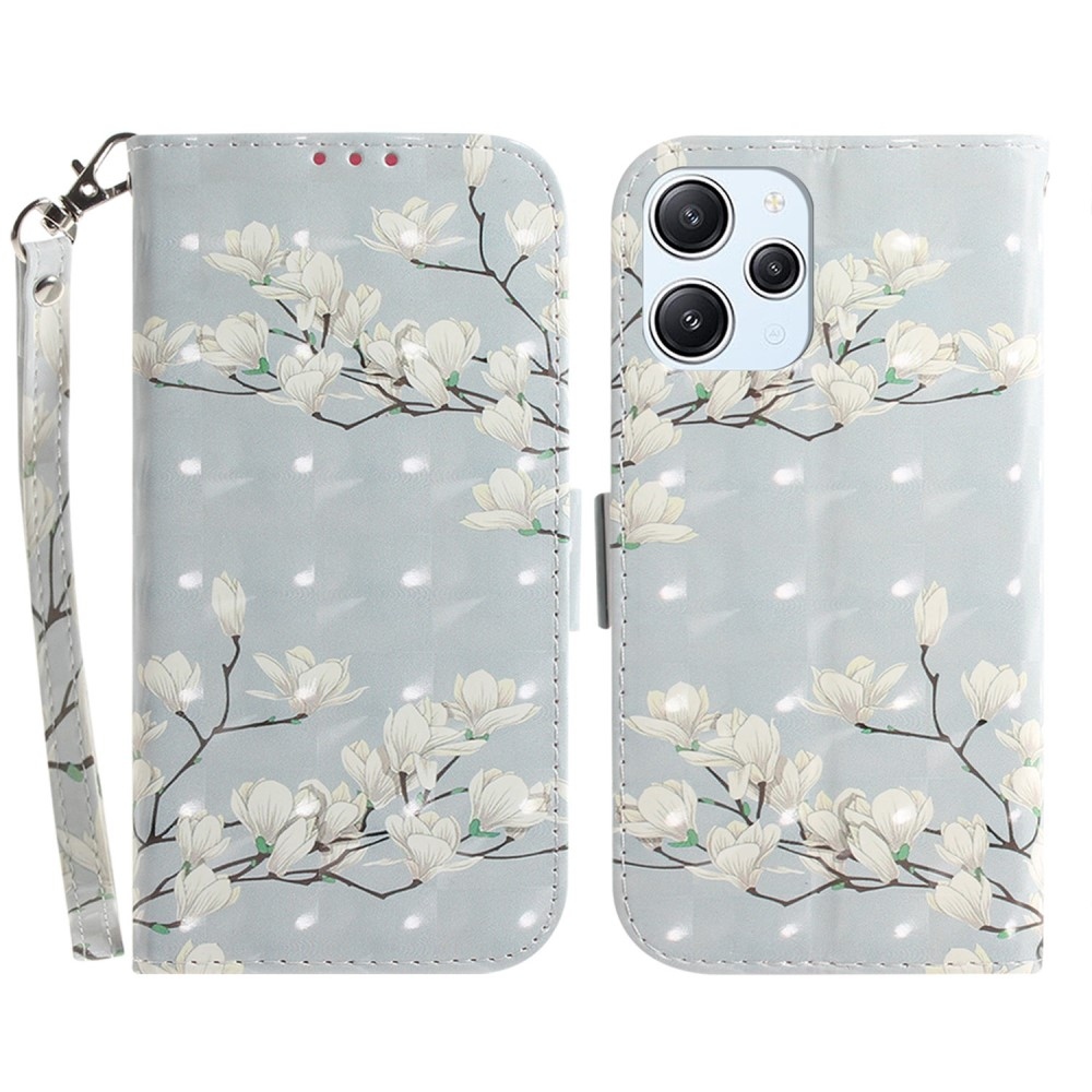 Nyomtatott könyv tok Xiaomi Redmi 12 4G/5G - fehér virágok