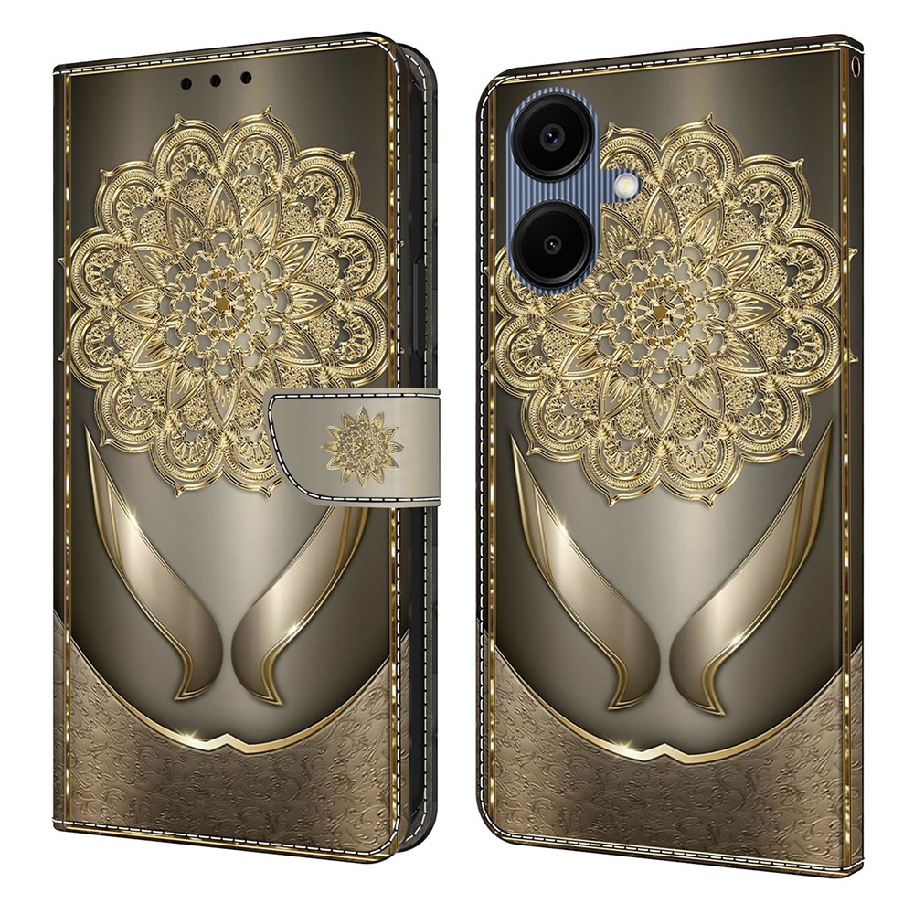 Sima könyves tok Samsung Galaxy A07 4G - aranyszínű virágok