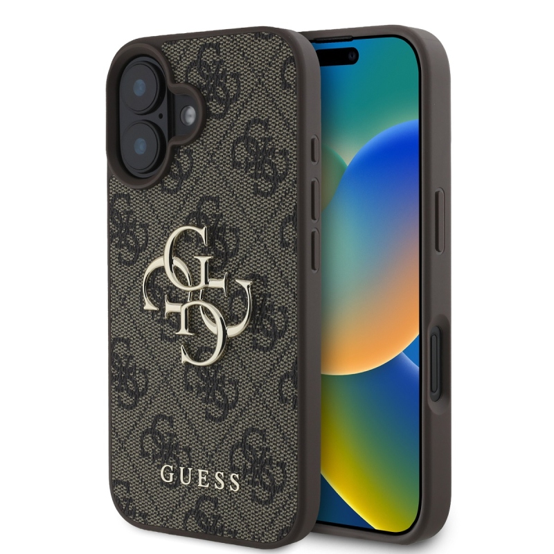 Guess PU 4G fém logós hátlap iPhone 16-hoz Barna barna