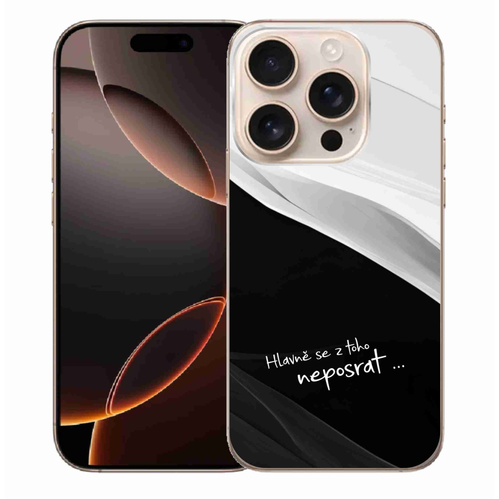 Gél borítás mmCase iPhone 16 Pro Max készülékhez - vicces szöveg 13 fekete és fehér háttérrel