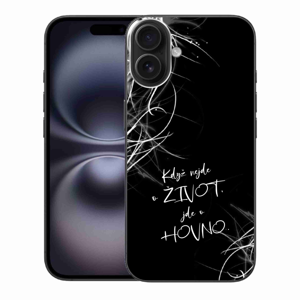 Gél borítás mmCase iPhone 16 Plus készülékhez - vicces szöveg 16 fekete háttér