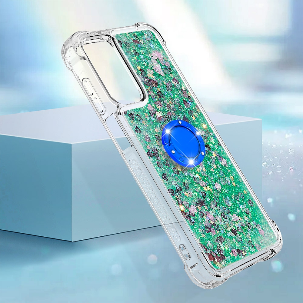 Glitt homokóra zselés tok ujjgyűrűvel Samsung Galaxy A17 4G/5G-hez - zöld/szív