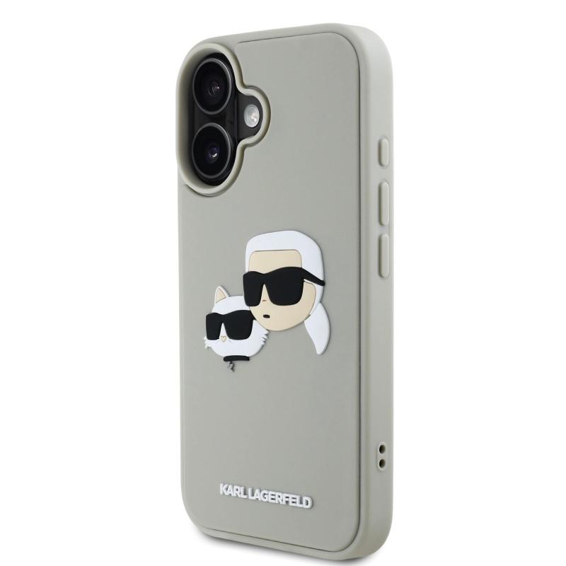 Karl Lagerfeld 3D gumiból készült duplafejű hátlap iPhone 16 bézs színűre