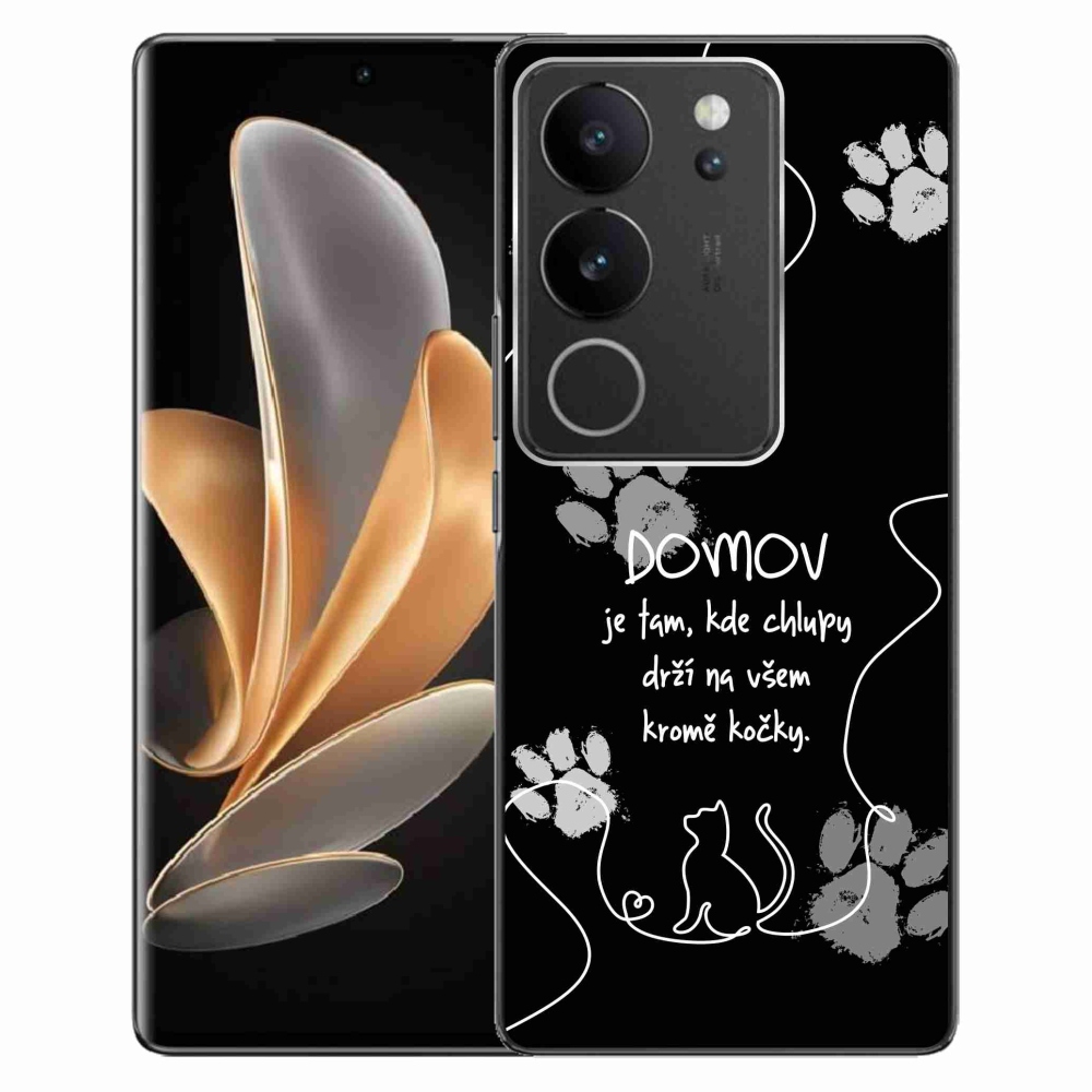 Gél borító mmCase a Vivo V29 5G készülékhez - macska motívum fekete háttérrel