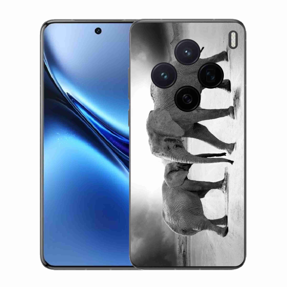 Zselés borítás mmCase a Vivo X200 5G készülékhez - fekete és fehér elefántok