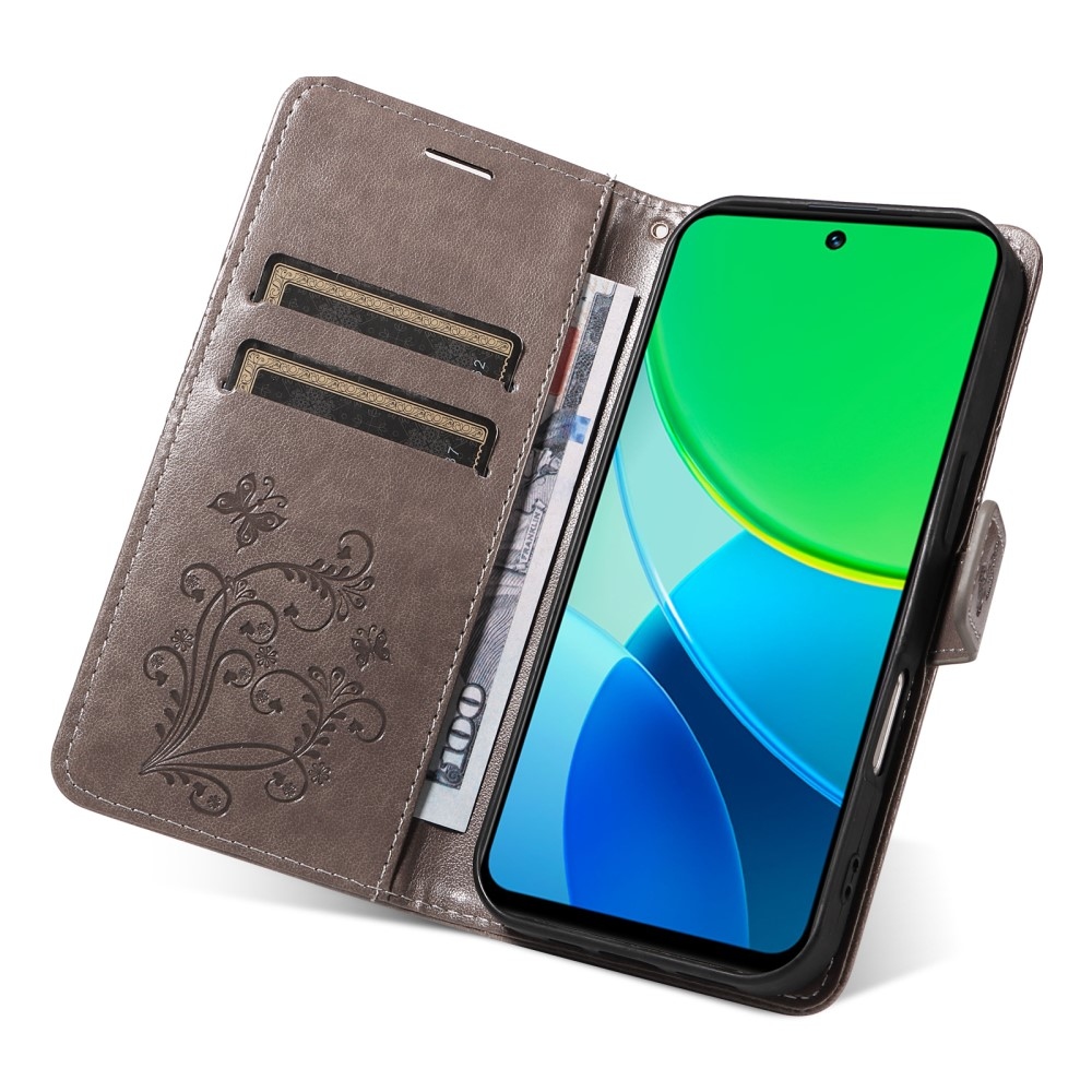 Nagy pillangó könyvtáska Vivo Y19s készülékhez - szürke