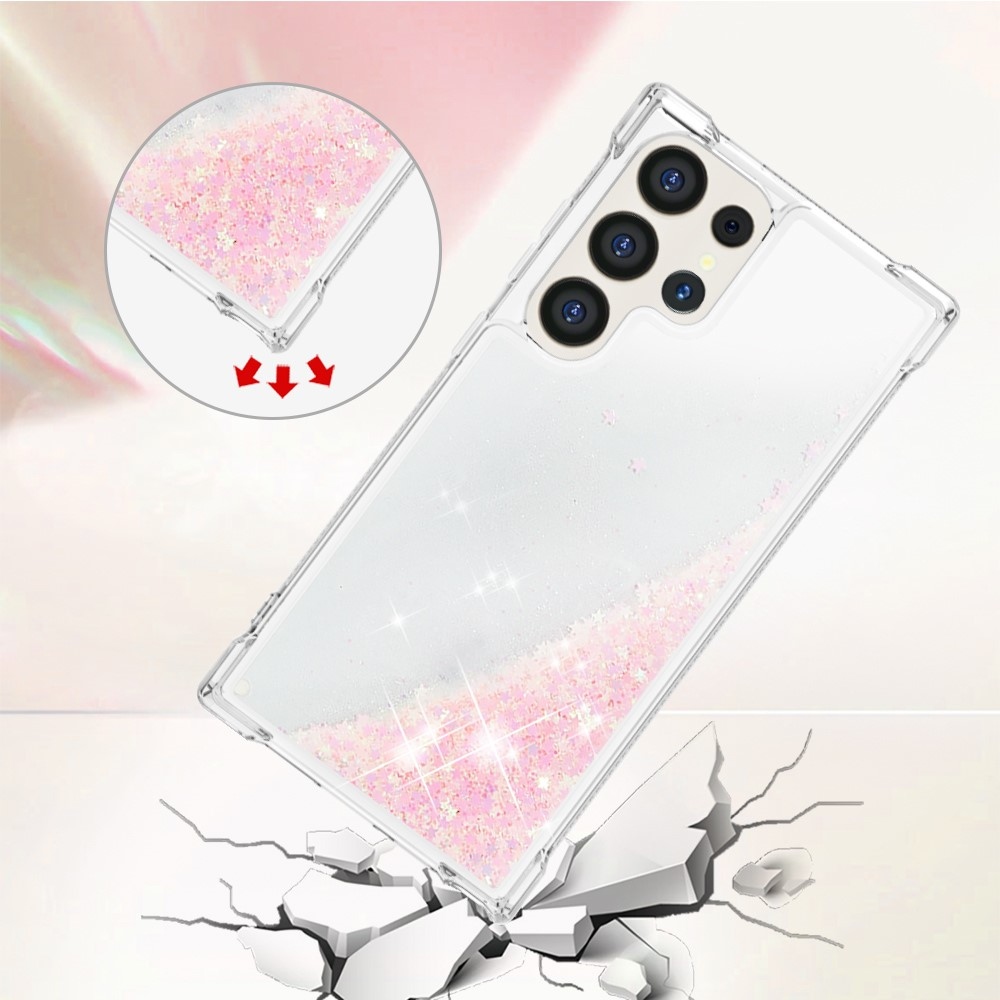 Glitter homokóra zselés tok Samsung Galaxy S24 Ultra - rózsaszín/csillagok