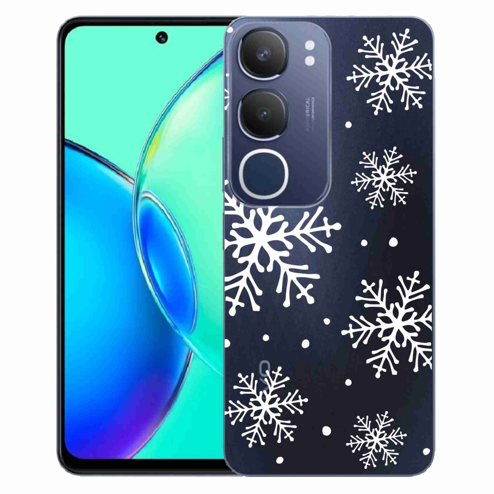 Gél borítás mmCase a Vivo Y19s készülékre - fehér pelyhek átlátszó háttéren