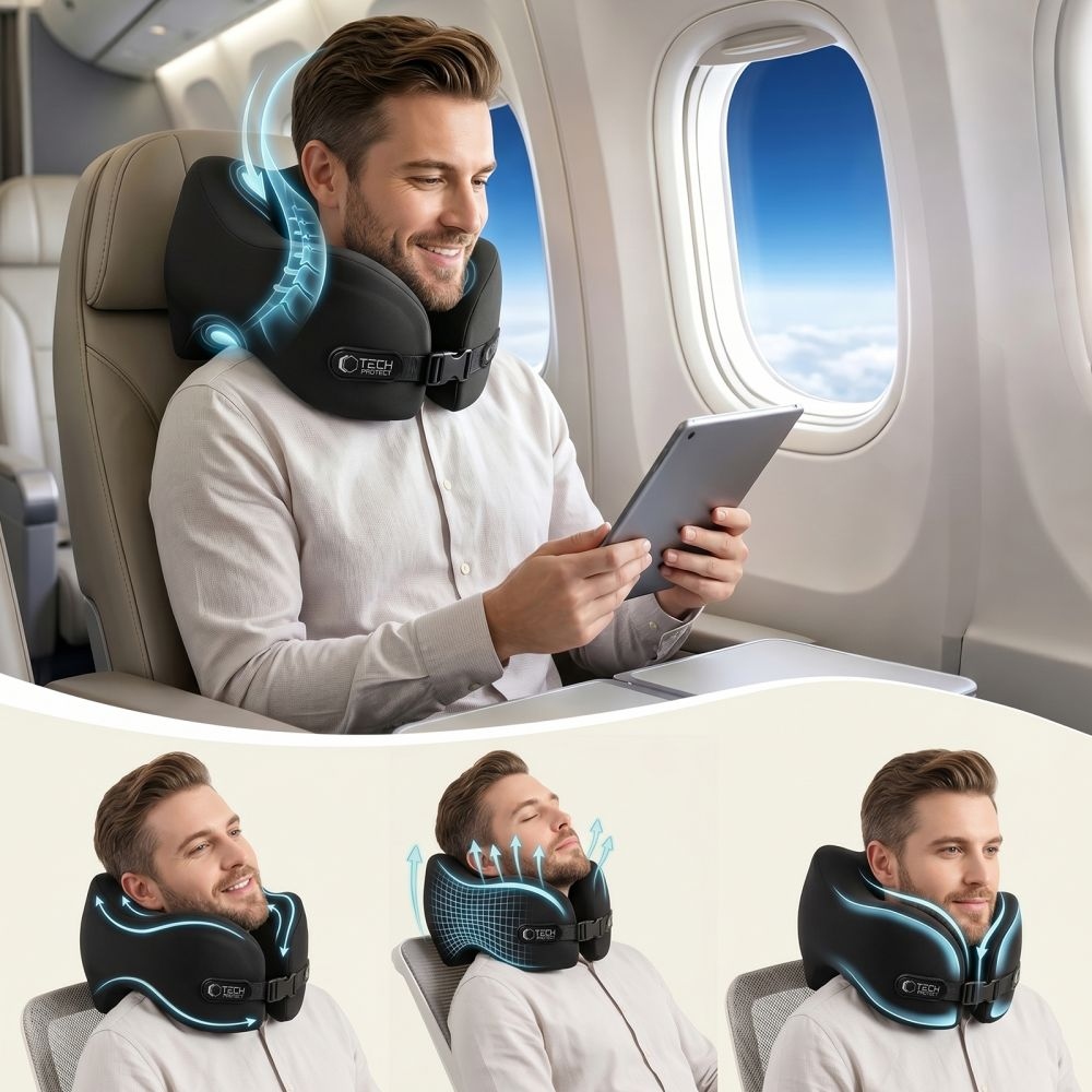 Tech-Protect memóriahabos utazó nyakpárna - fekete