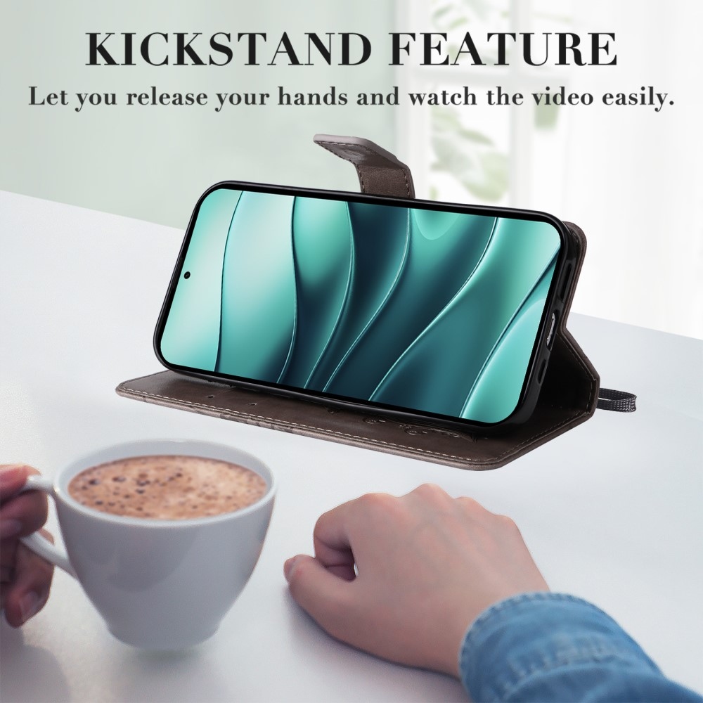 Nagy pillangó könyv tok a Xiaomi Redmi Note 14 5G-hez - szürke