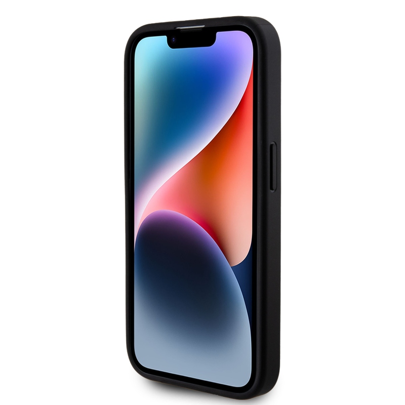 Guess PU Fixed Glitter 4G fém logó hátlap iPhone 15 Pro Fekete