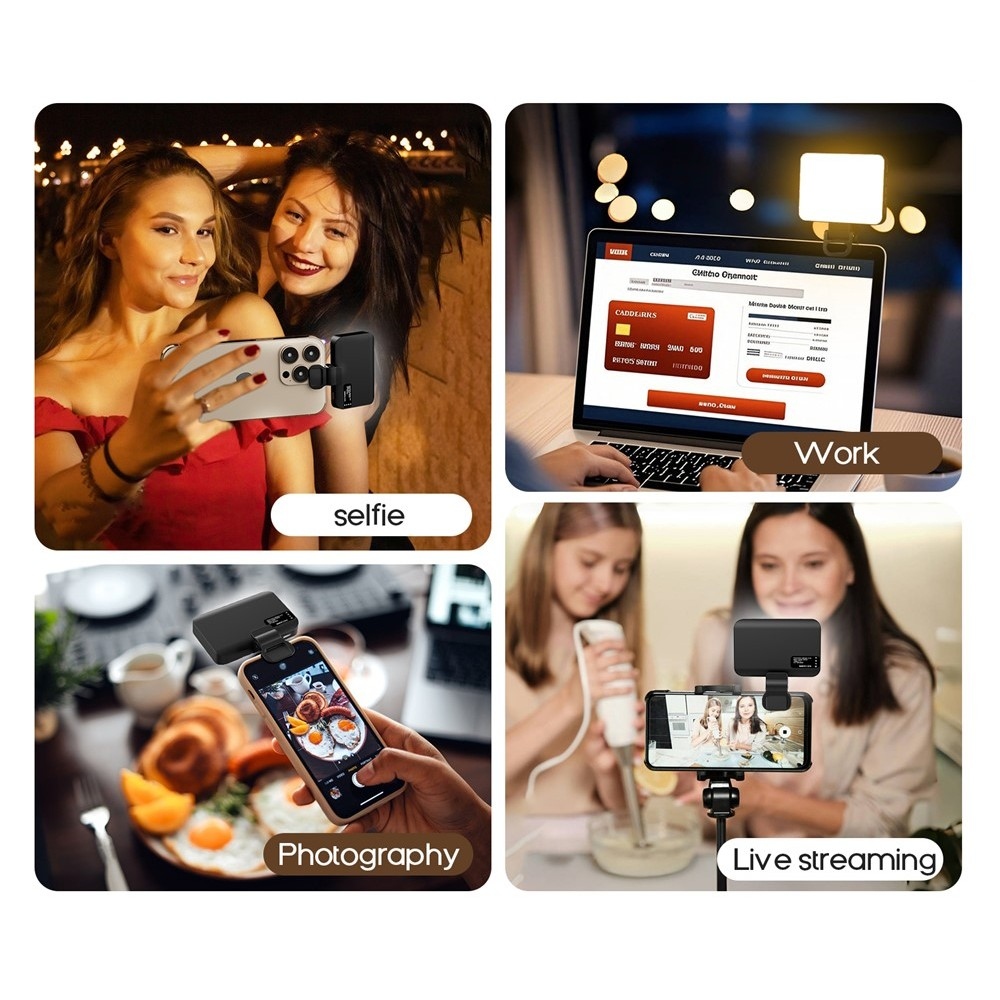 LED mobiltelefon-világítás csipesszel - fekete