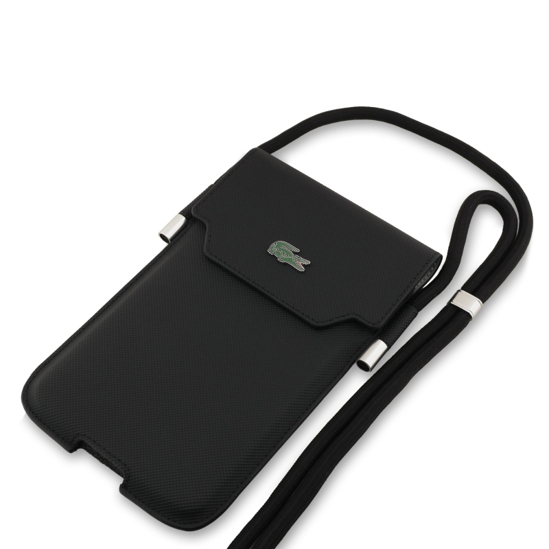 Lacoste PVC Iconic Petit Pique Fém Logós Telefonzseb XL Fekete