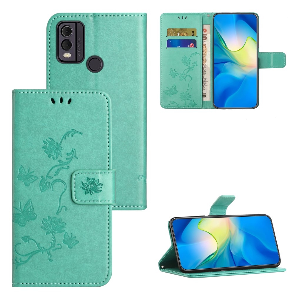 Virágos könyvtáska a Nokia C22 készülékhez - teáskék színű