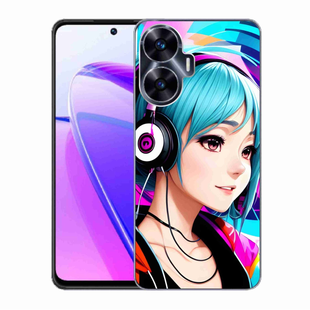 Gél borító mmCase a Realme C55 készülékhez - lány fejhallgatóval