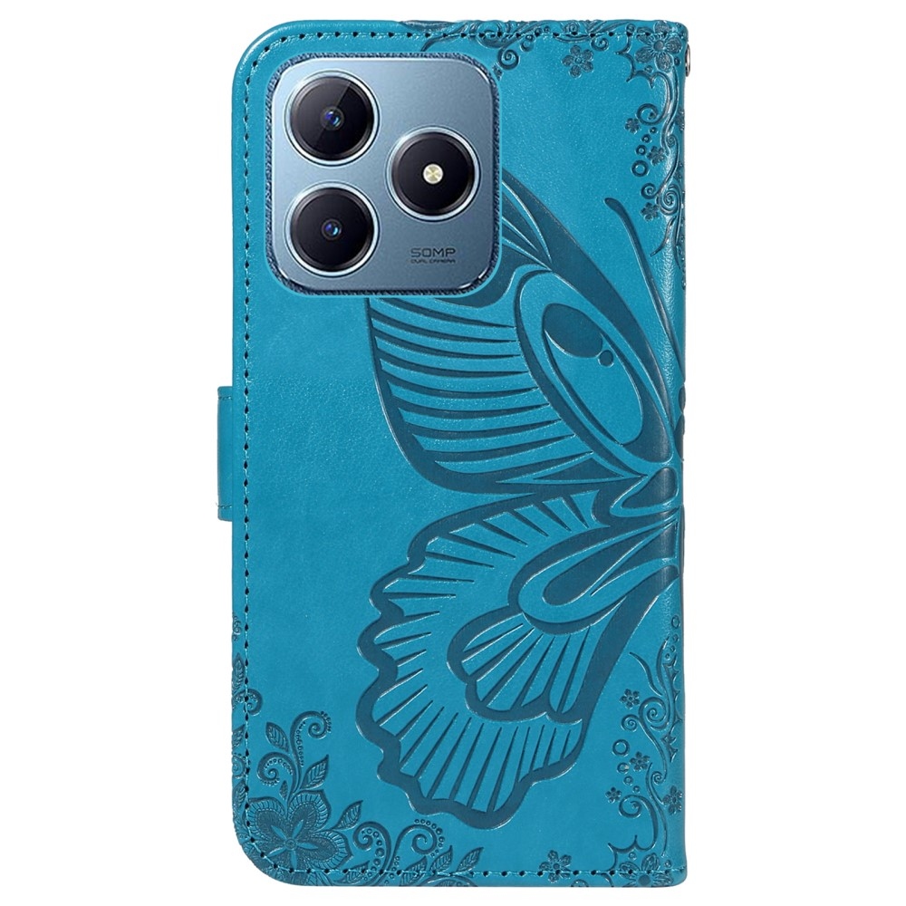 Virágos pillangó könyvtáska Realme C61/C63 készülékhez - kék