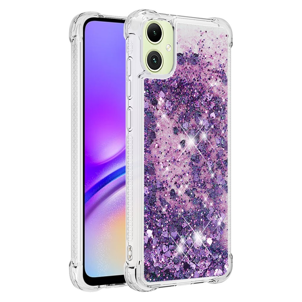 Glitter homokóra zselés tok Samsung Galaxy A06 4G - sötétlila/szívek