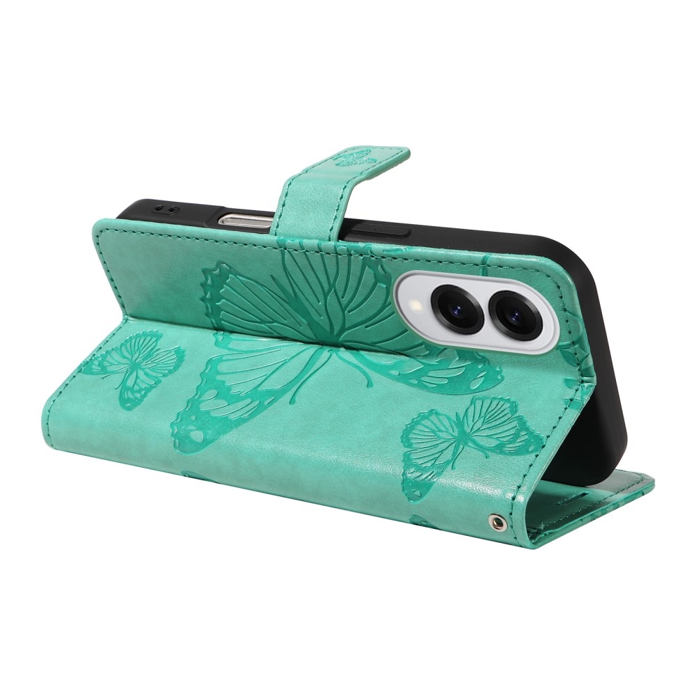Nagy pillangó könyv tok Samsung Galaxy S25 Edge készülékhez - kékeszöld színű