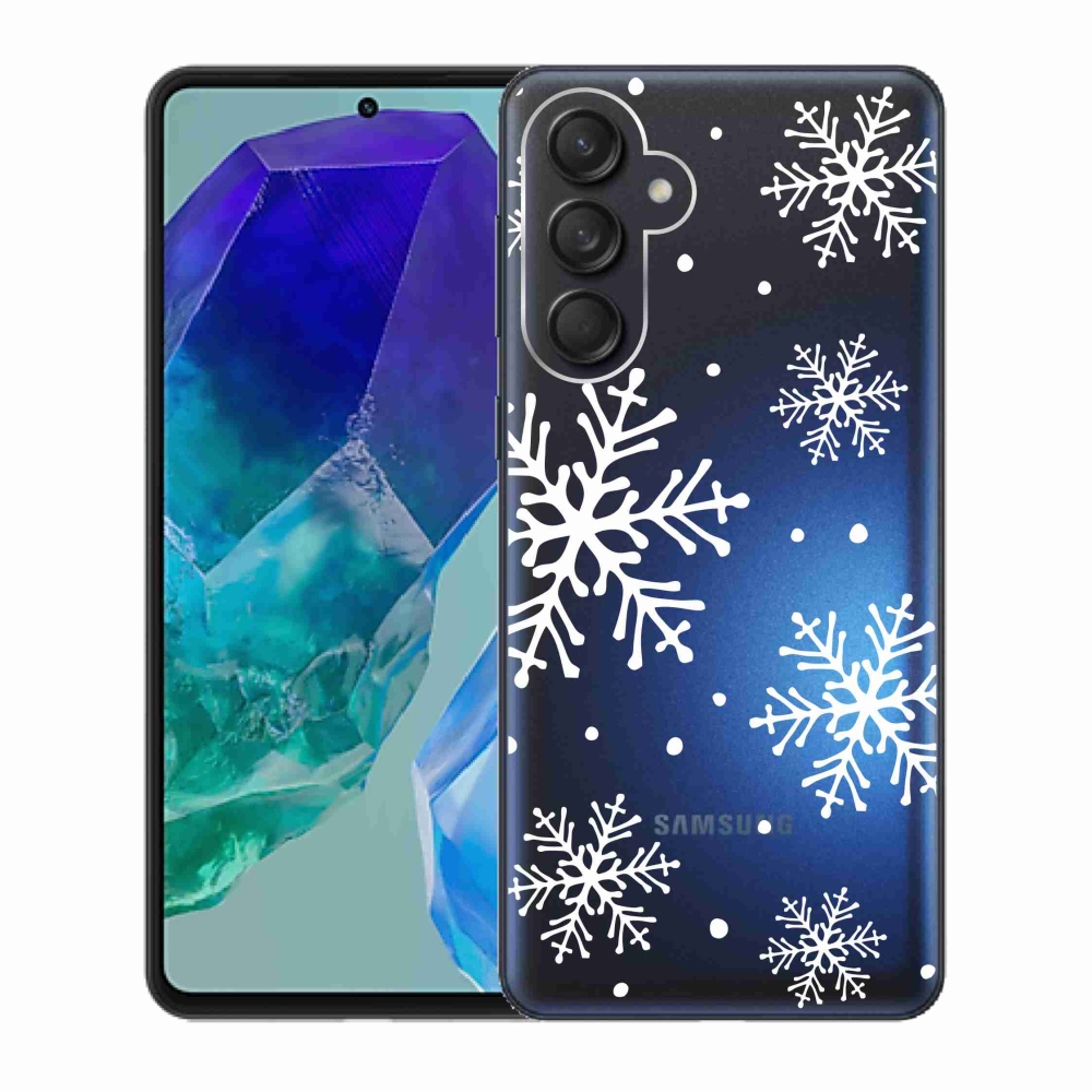 Zselés borítás mmCase Samsung Galaxy M55 5G készülékhez - fehér pelyhek átlátszó háttéren