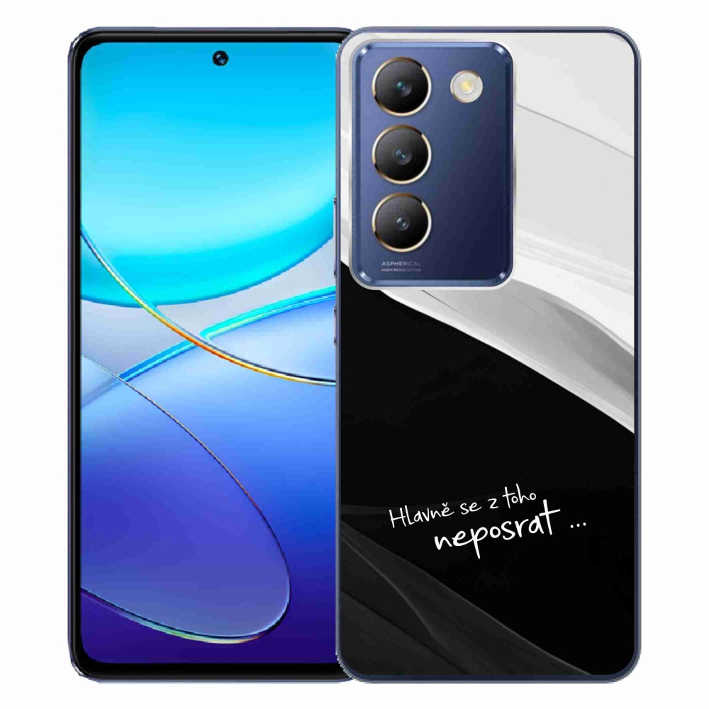 Gél borító mmCase a Vivo V40 SE 4G/5G készülékhez - vicces szöveg 13 fekete-fehér háttér