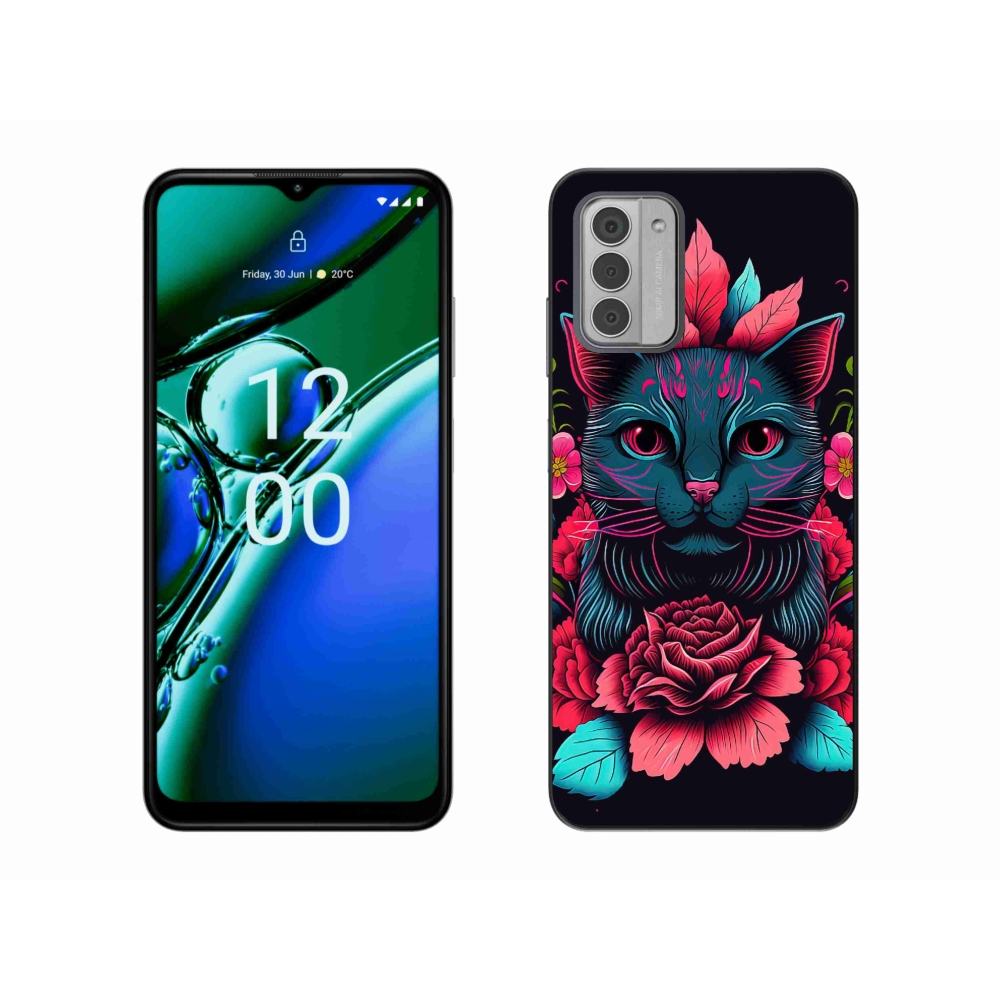 Gél borító mmCase a Nokia G42 készülékhez - virágok és macska