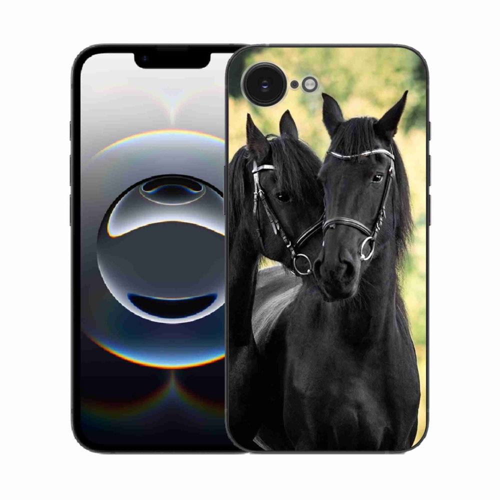 Zselés borítás mmCase iPhone 16e készülékhez - két fekete ló