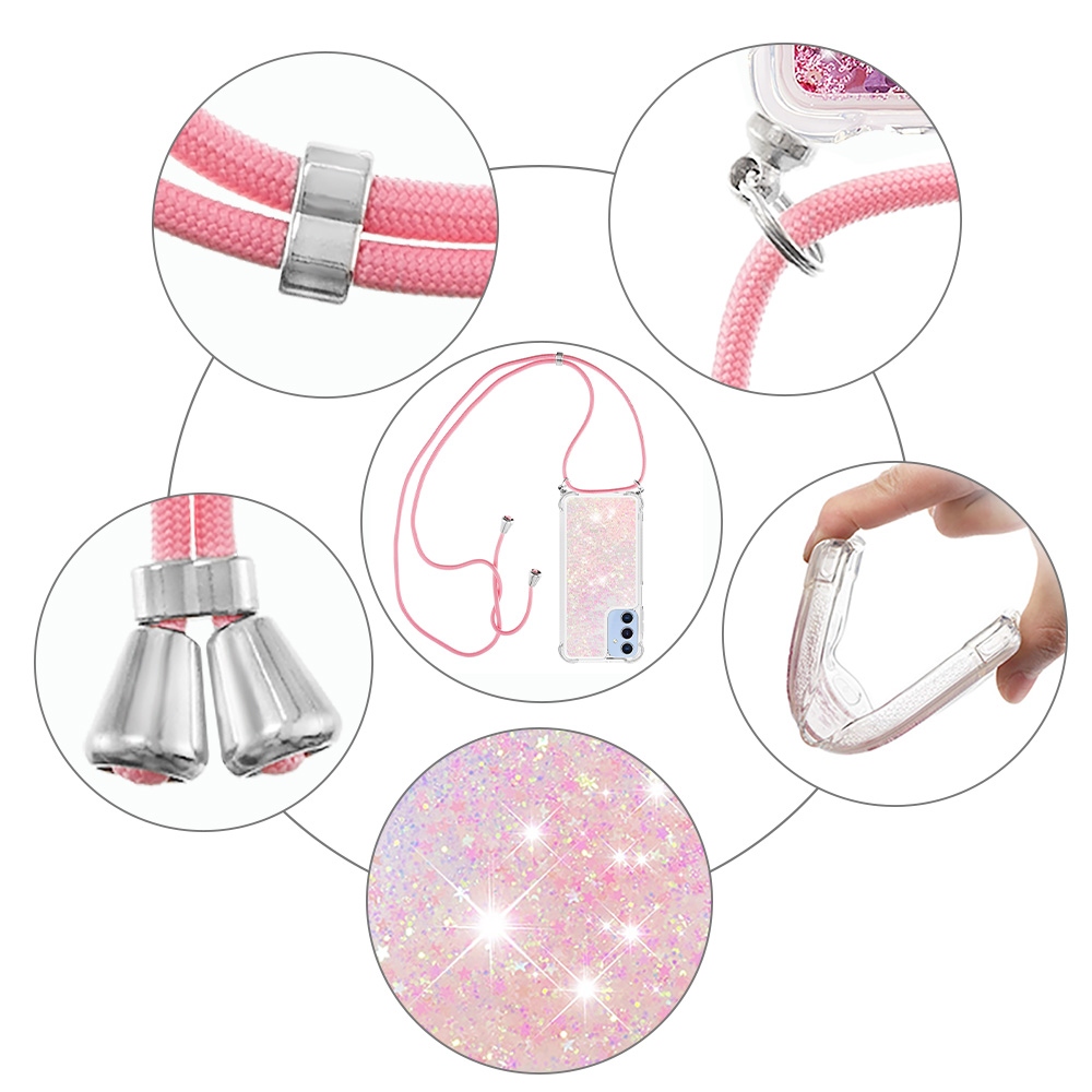 Csillogó homokóra zselés tok húzózsinórral Samsung Galaxy A17 4G/5G - rózsaszín/csillagok