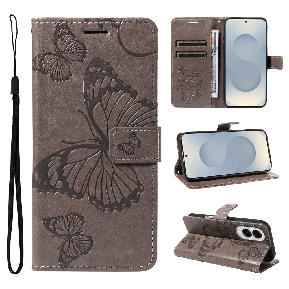 Nagy pillangó könyv tok Samsung Galaxy S25 Edge készülékhez - szürke