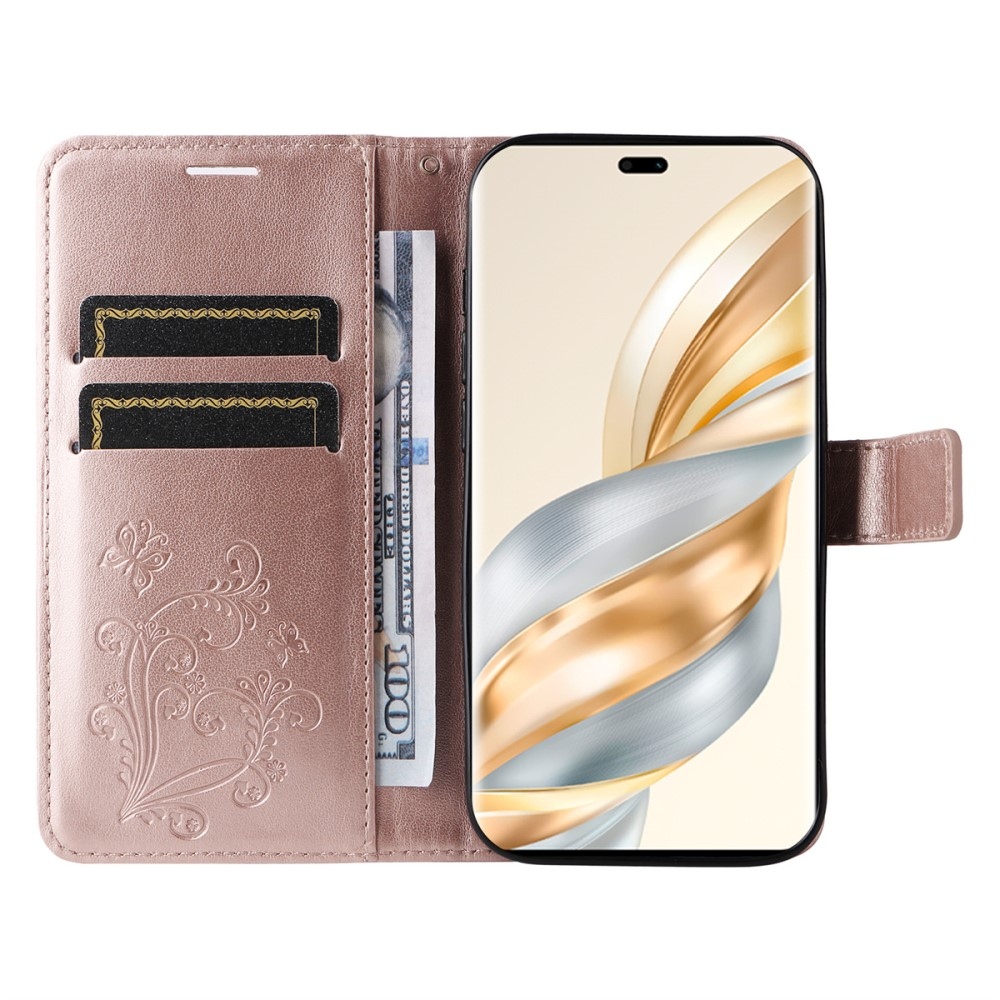 Nagy pillangó könyv tok a Honor Magic 7 Lite 5G számára - rózsa arany