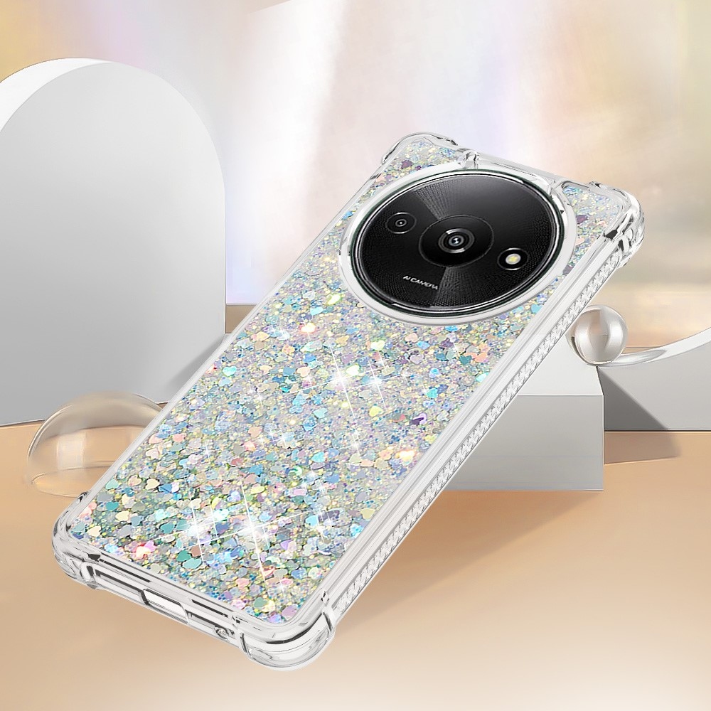 Glitter zselés homokóra tok Xiaomi Redmi A3-hoz - ezüst/szív