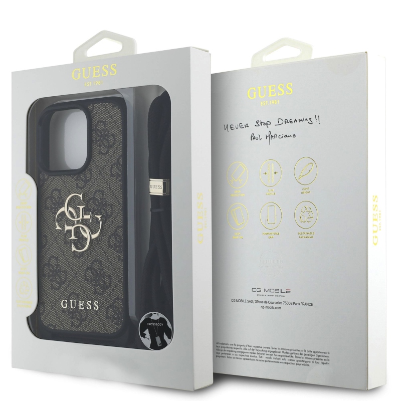 Guess PU 4G fém logó fém keresztpánt hátlapi borító iPhone 15 Pro Max-hoz barna barna