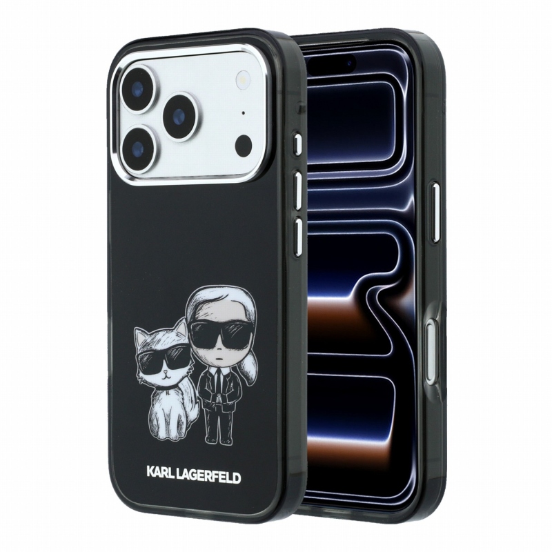 Karl Lagerfeld PU Semi Wrap Smooth Sketch Bodies Magsafe hátsó tok iPhone 18 Pro-hoz, fekete