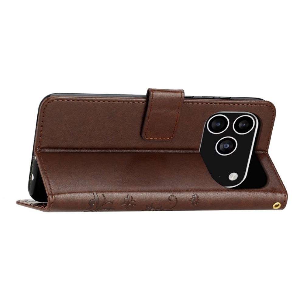 Virágok könyvtáska iPhone 17 Pro készülékhez - barna