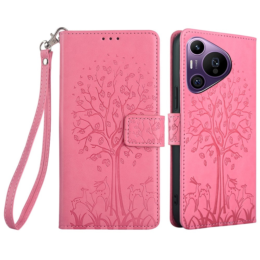 Fa könyvtáska Huawei Pura 70 Pro-hoz - rózsaszín