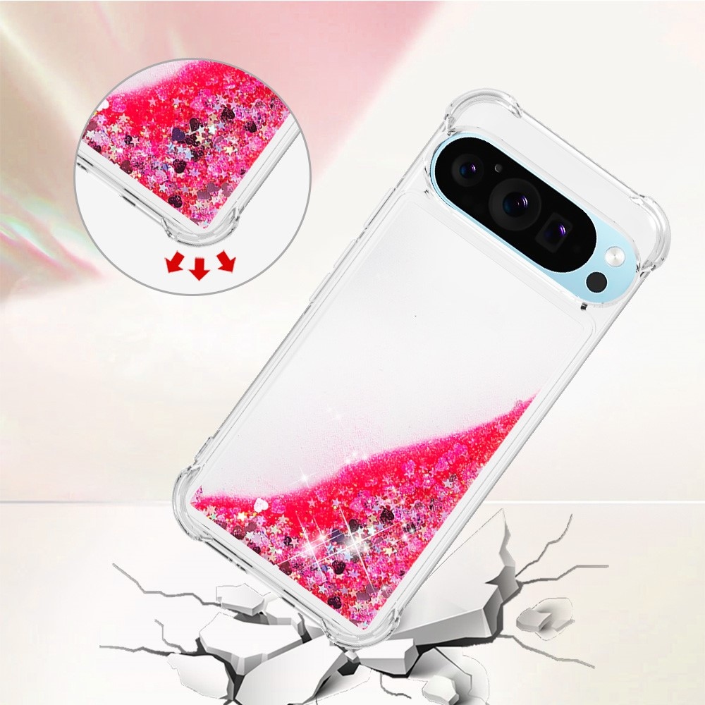 Csillogó homokóra zselés tok Google Pixel 10 Pro XL-hez - rózsaszín/szív