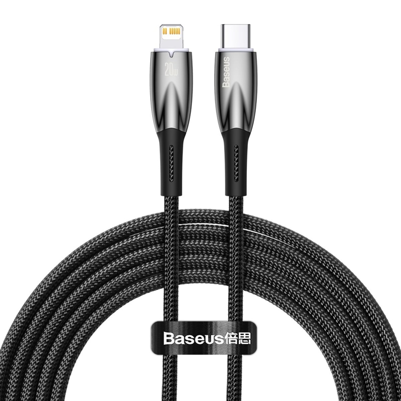 Baseus Glimmer sorozatú gyors töltő adatkábel USB-C - világítás 20W 2m Fekete