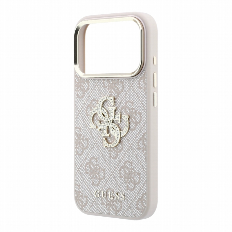 Guess PU 4G Strass Metal Logo hátsó tok iPhone 18 Pro-hoz, rózsaszín
