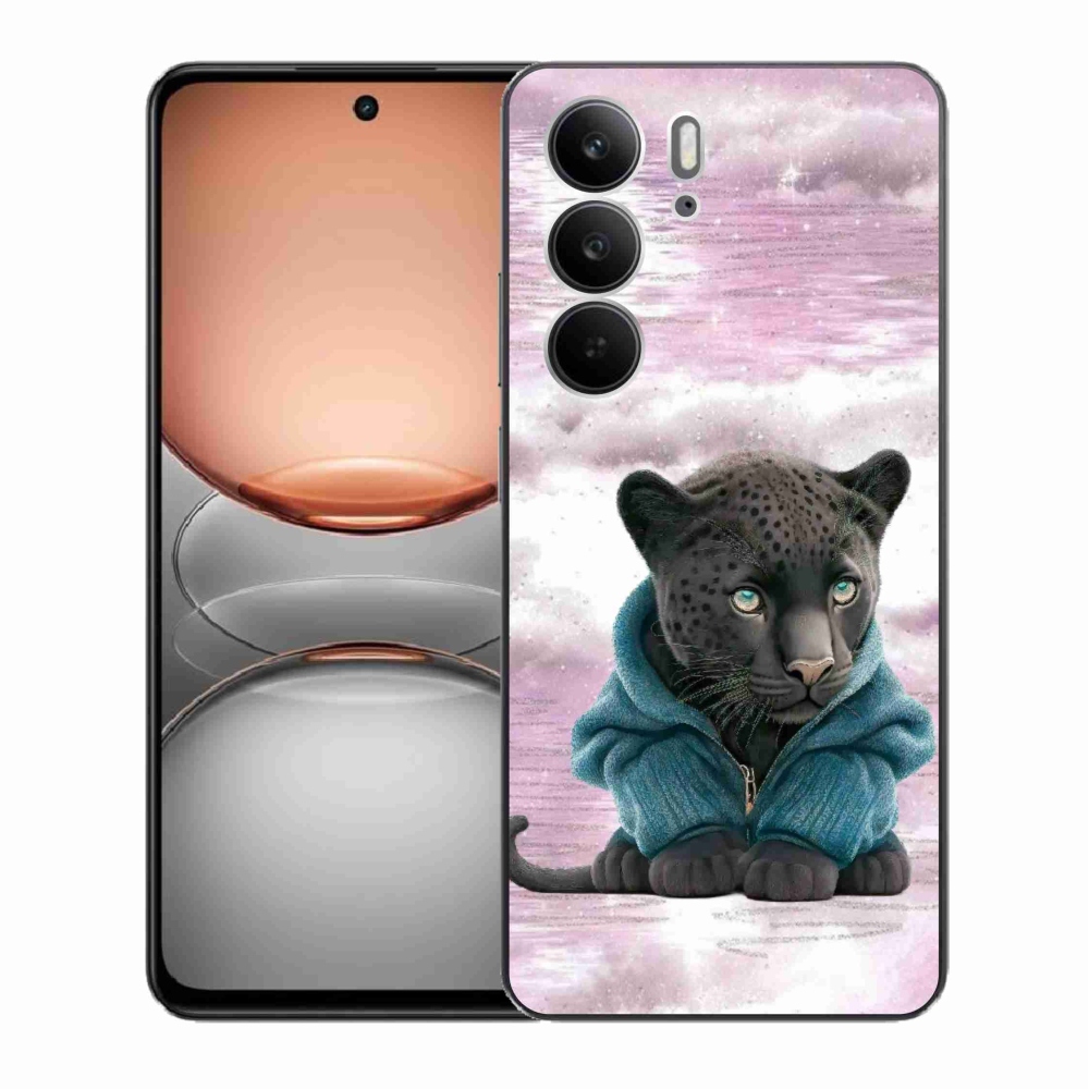 Gél borítás mmCase a Realme C75 készülékhez - fekete párduc pulóverben