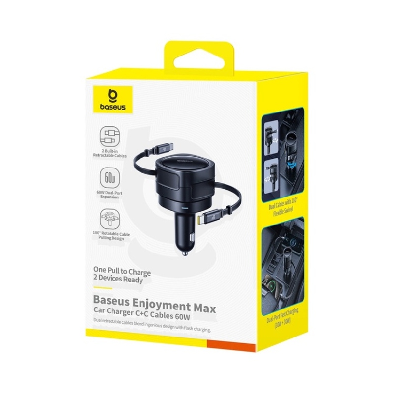Baseus Enjoyment Max USB-C/USB-C autós töltő, 60 W, Cosmic Black