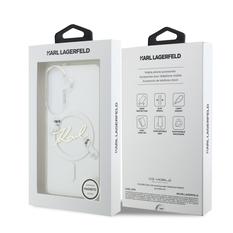 Karl Lagerfeld IML Choupette Karl Script Logo mágneses hátsó borító Samsung Galaxy S26-hoz átlátszó