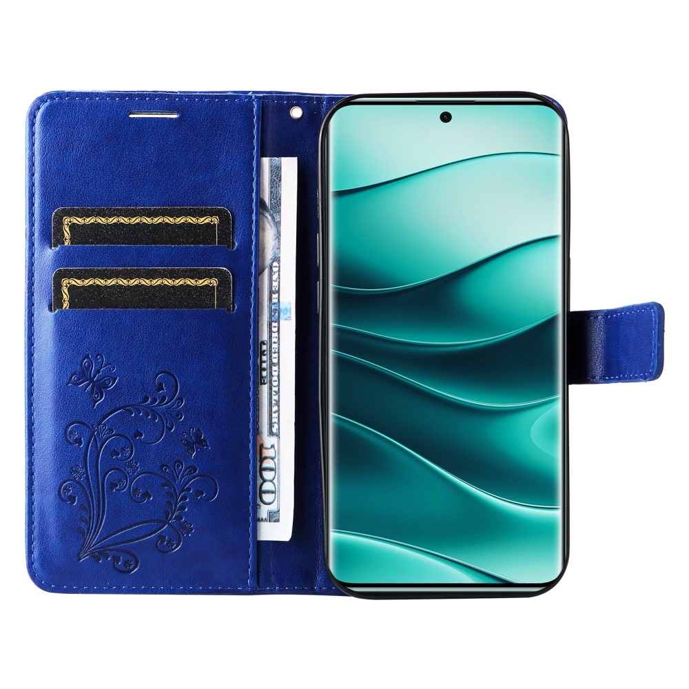 Nagy pillangó könyv tok Xiaomi Redmi Note 14 Pro 5G/Poco X7 5G/Note 14 Pro+ 5G - kék