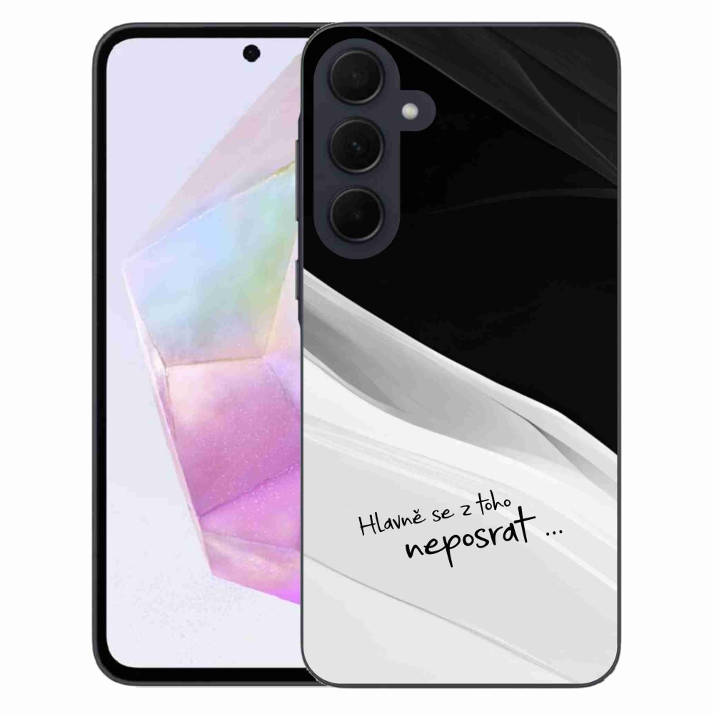 Gél borító mmCase Samsung Galaxy A35 5G - vicces szöveg 13 fehér és fekete háttérrel