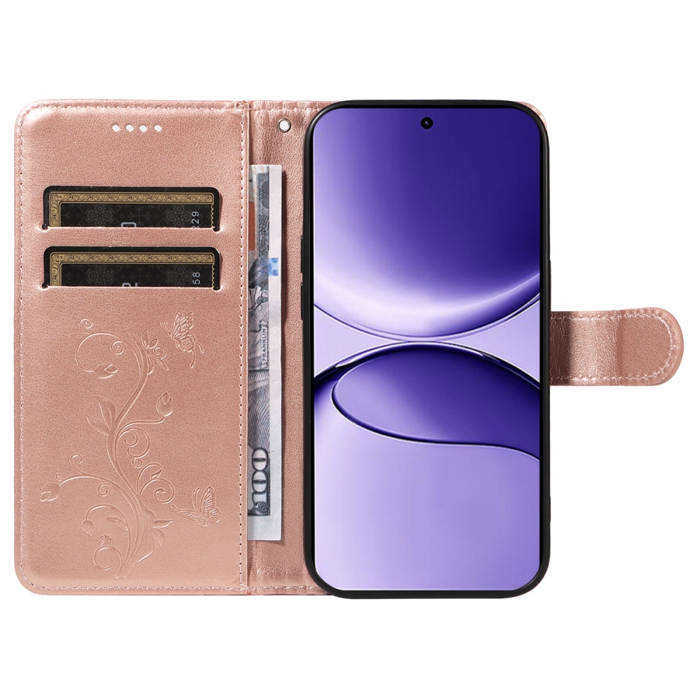 Virágok könyv tok Xiaomi Poco F7 5G-hez - rózsa arany