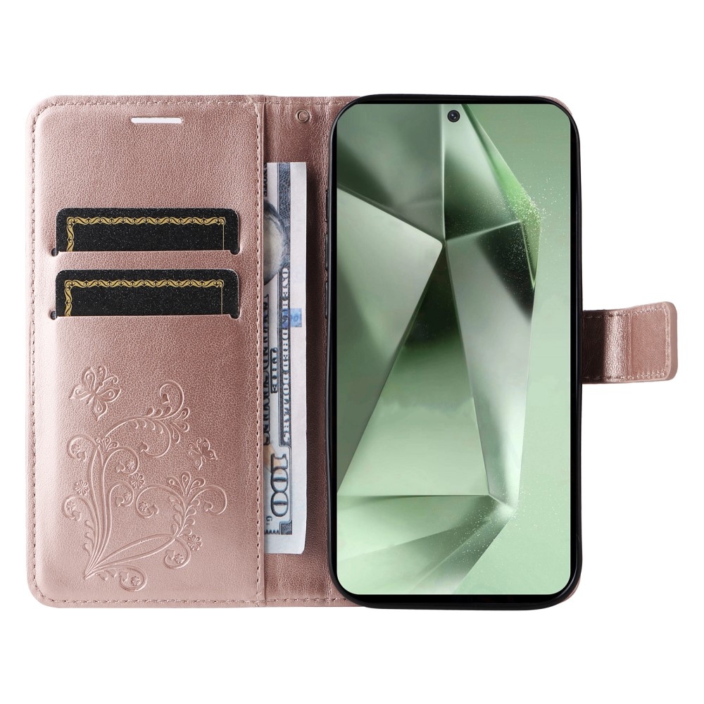 Nagy pillangó könyv tok Samsung Galaxy S24 FE készülékhez - rózsaarany