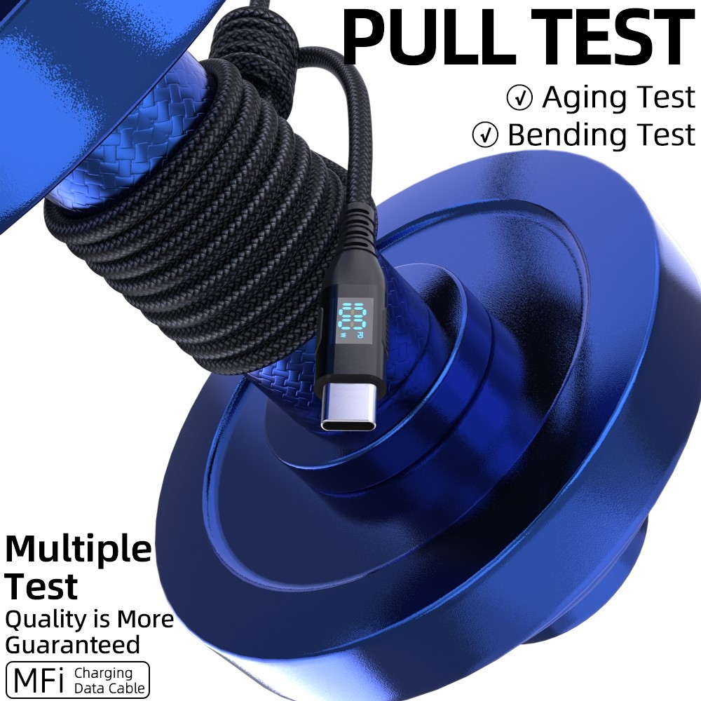 Nejlon USB-C / USB-C kijelzőkábellel 1m 100W - fekete