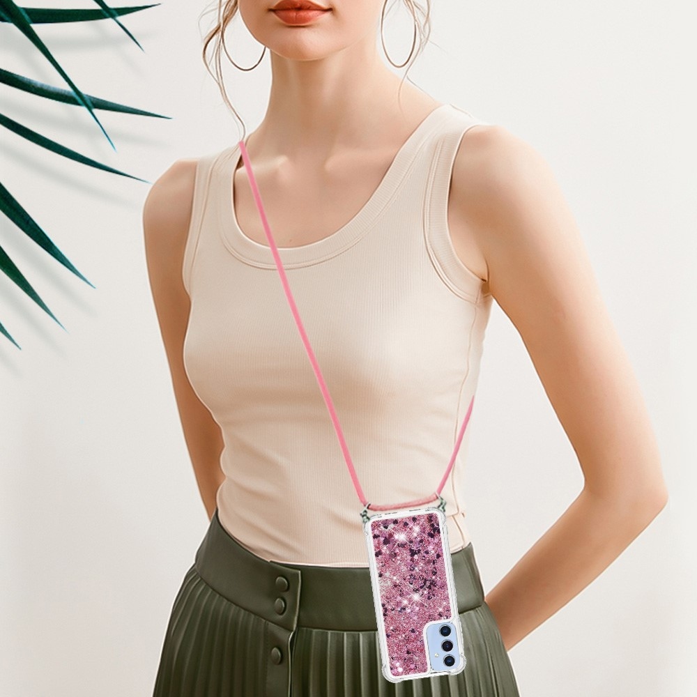 Csillogó homokóra zselés tok húzózsinórral Samsung Galaxy A26 5G - rózsaszín/arany/szív